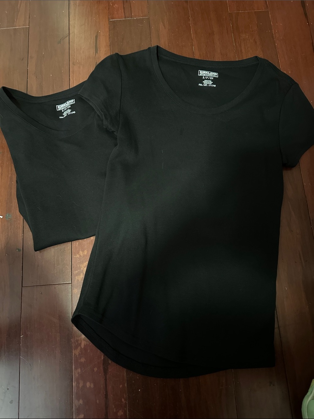 Lot of 2 Kirkland Signature Pima Cotton Black Scoop Neck T-Shirts Size S NWOT